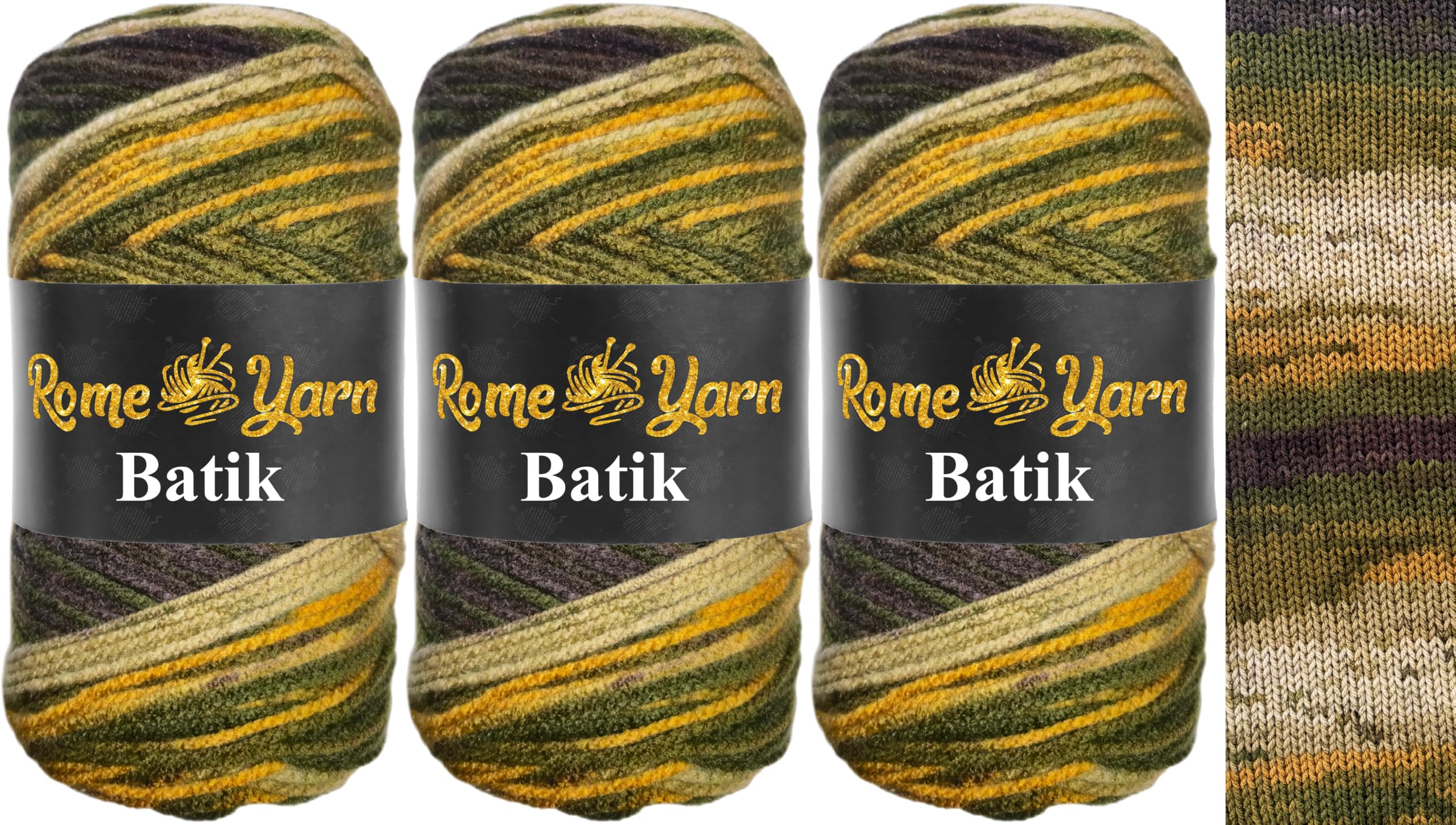 Rome Yarn Batik Knitting Yarn 3 × 100 g Pack - 100% Acrylic Aran Weight (#4 Medium), Self-Patterning Multicolour Yarn for Knitting and Crochet (5825)