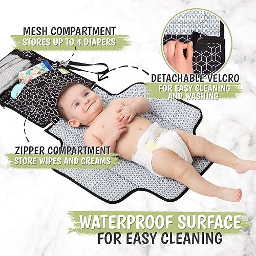 Miniatura 4 de Cambiador de pañales portátil y organizador de pañales para bebé, bolsa cambiante, ganchos desmontables para cochecito, soporte de pañales de