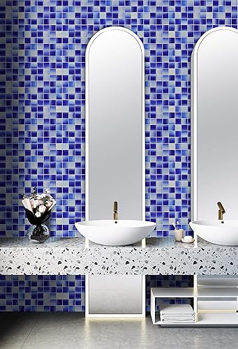 Miniatura 5 de 5 hojas de mosaico de vidrio para salpicaduras de cocina, piscina, etc., colección Aqua, cuadrado de 2 x 2 pulgadas, 12 x 12 x 516 (juego de 5 hojas)