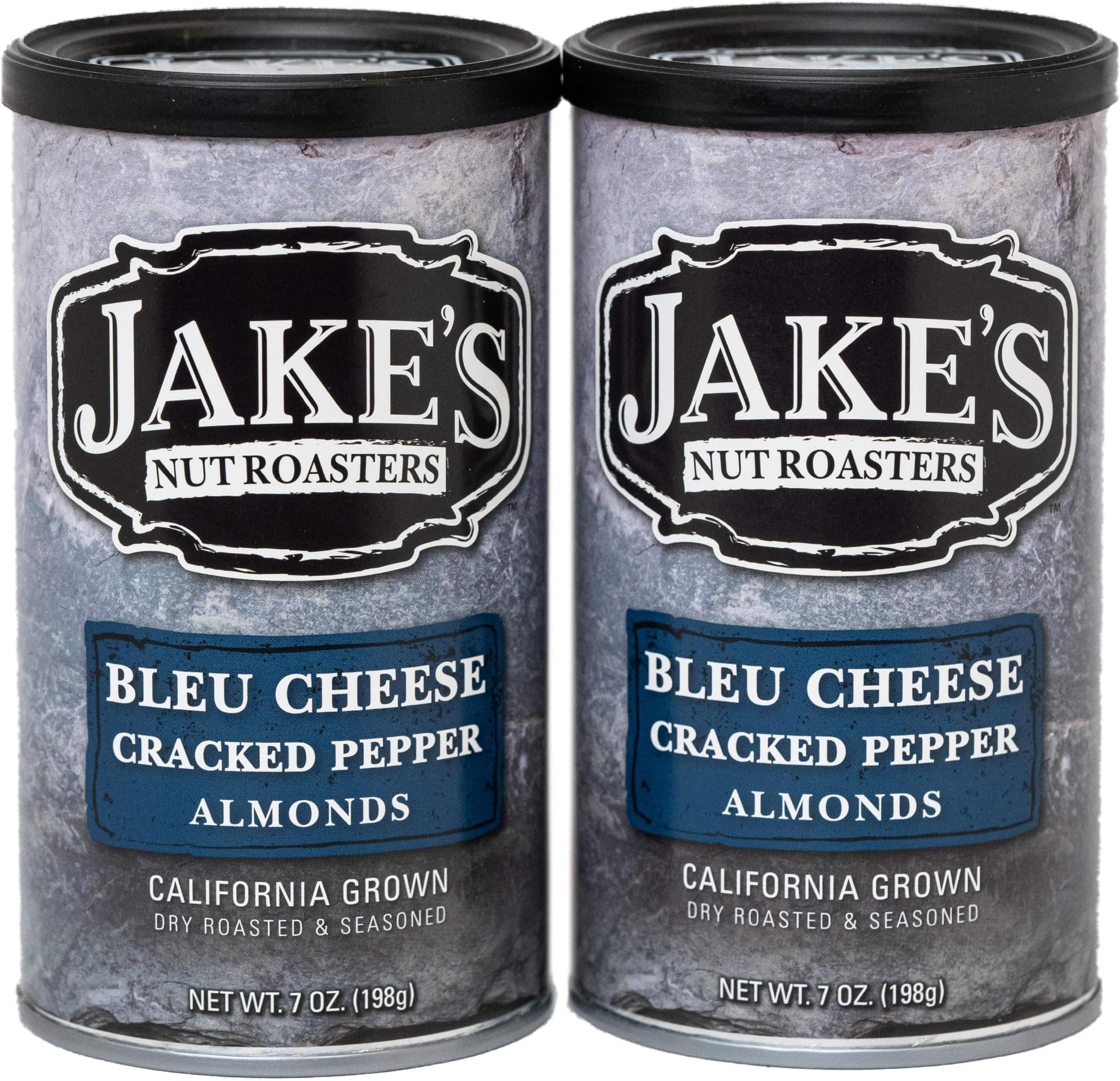Jake's Nut Roasters - Bleu Cheese Cracked Pepper Almonds, 7 Oz Can (2-Pack) | Whole dry roasted California almonds with bleu cheese and black pepper seasoning for snacks and charcuterie boards