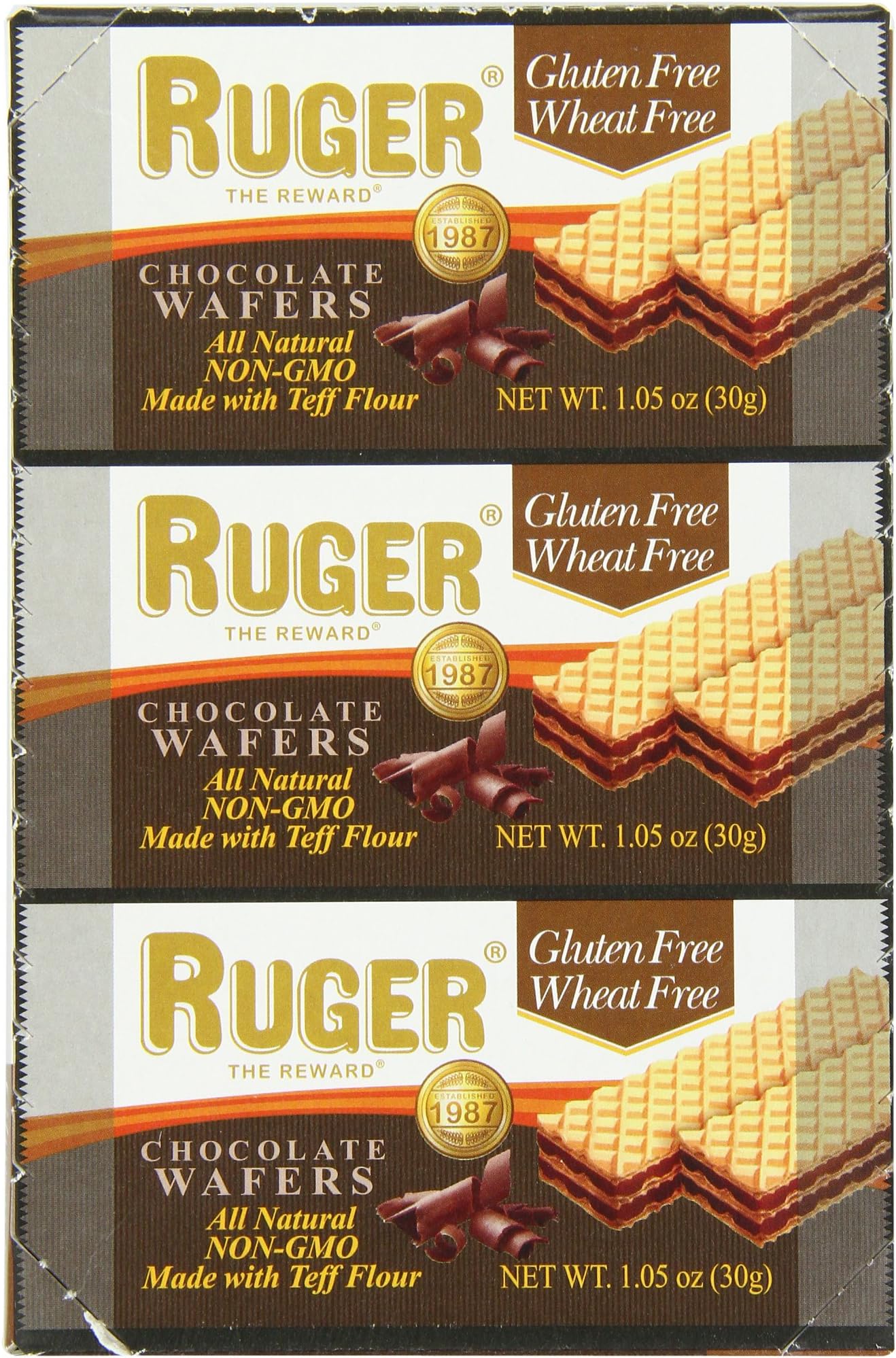 Ruger Wafers Gluten and Wheat Free All Natural Wafers, Chocolate, 1.05 Ounce (Pack of 12)