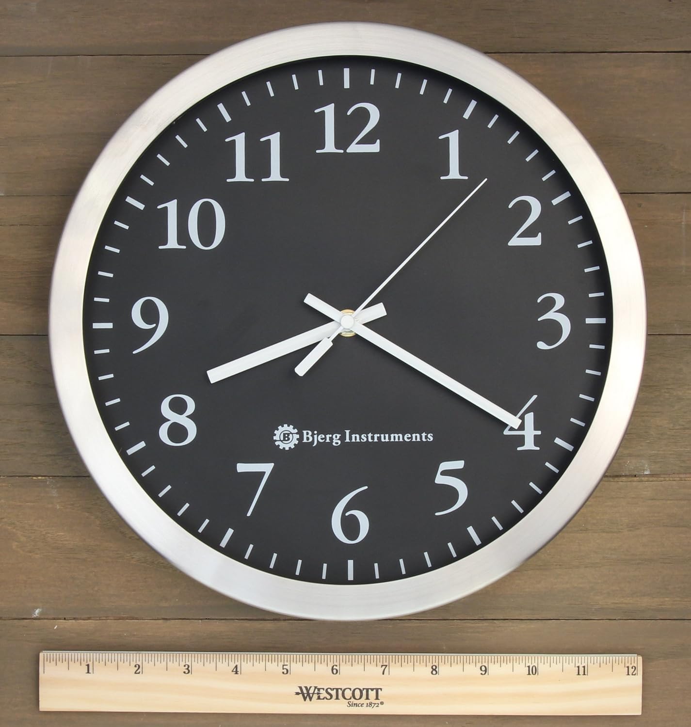 Bjerg Instruments Modern 12" Stainless Silent Wall Clock with Non Ticking Quiet and Accurate Movement
