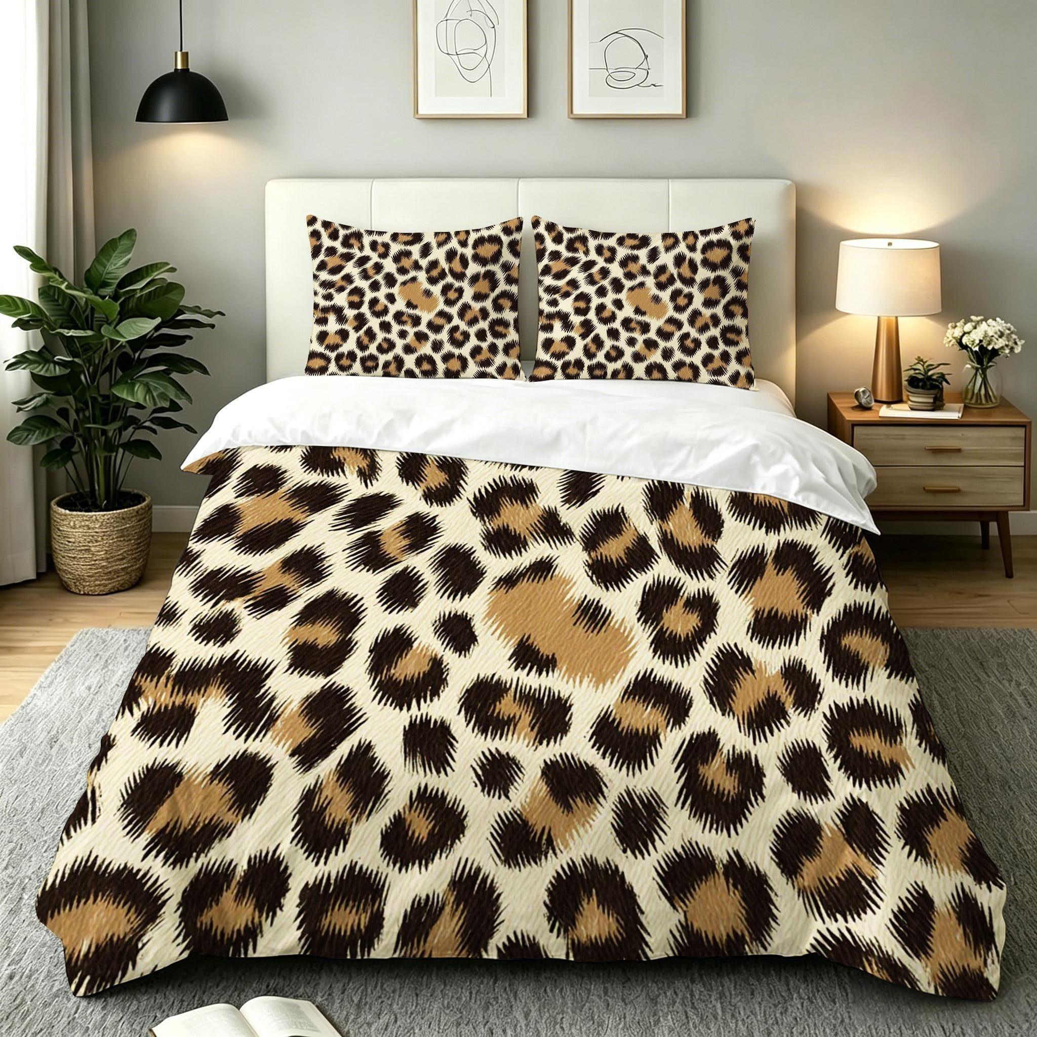 Housse de couette 140x200 léopard jaune avec 2 taies d'oreiller