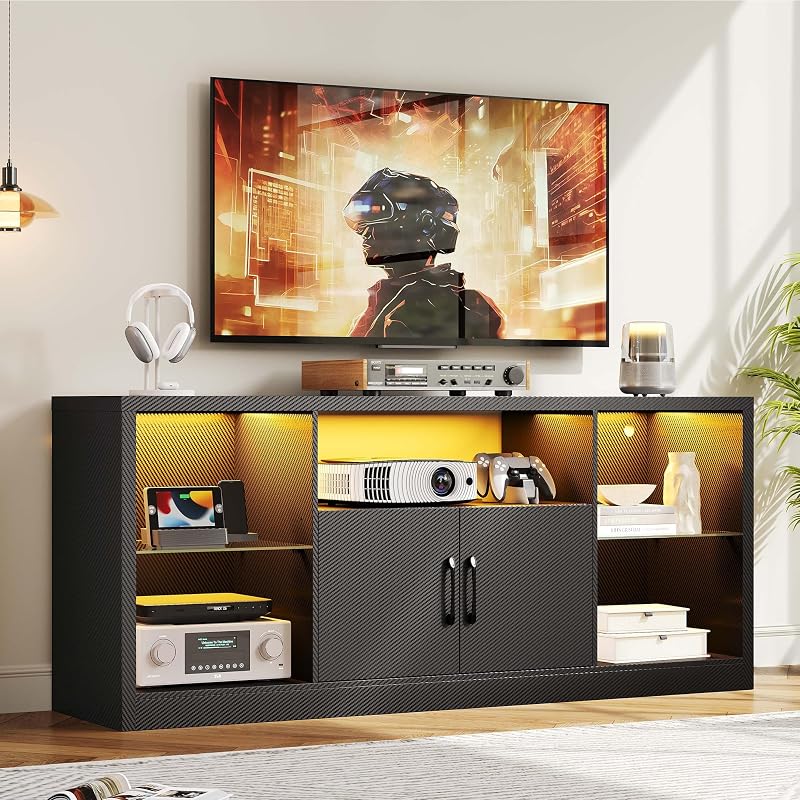 IRONCK 59" TV Stand for TVs up to 65", LED Entertainment Center, Black image 2