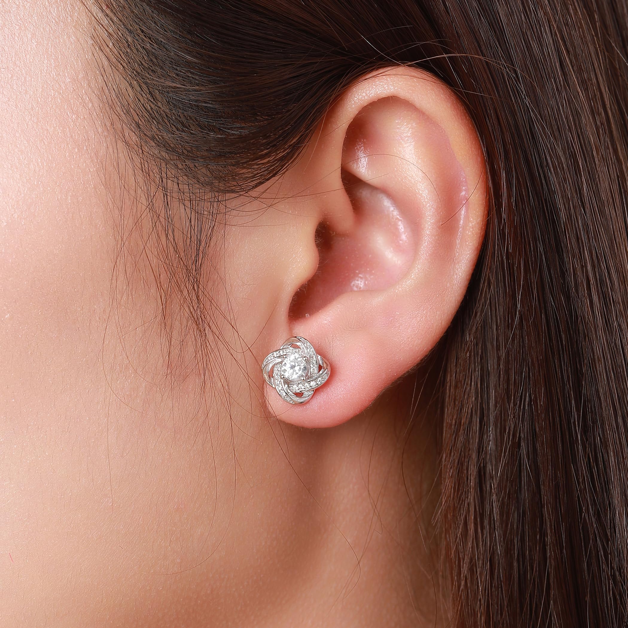 Jrêveinfini Pendientes Mujer Plata 925 Nudo del Amor con Trébol de Cuatro Hojas y Circonitas – Pendientes Pequeños Elegantes Hipoalergénicos para Regalo Madre, Novia, Amiga