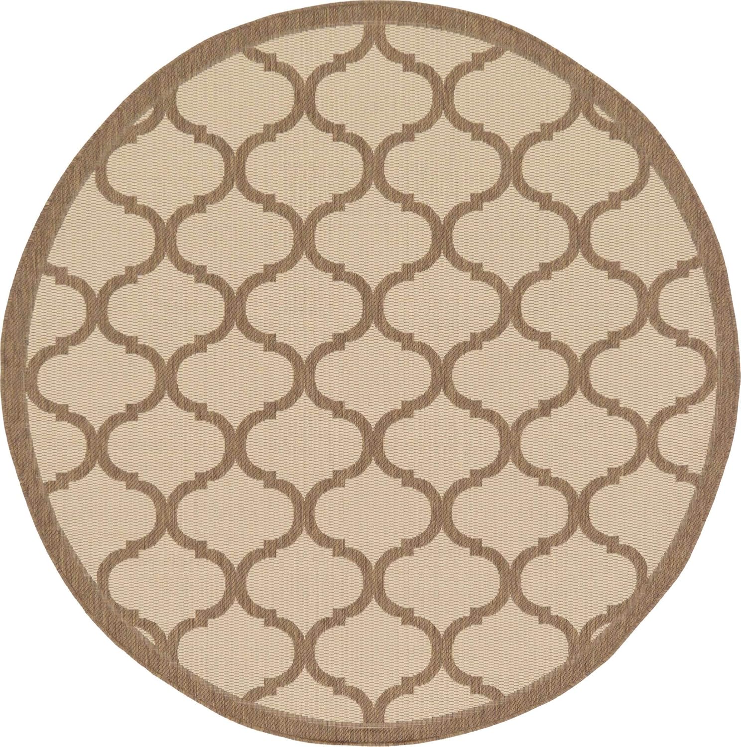 Unique Loom Outdoor Trellis Collection Area Rug - Moroccan (6' 1" Round, Beige and Brown/ Beige)
