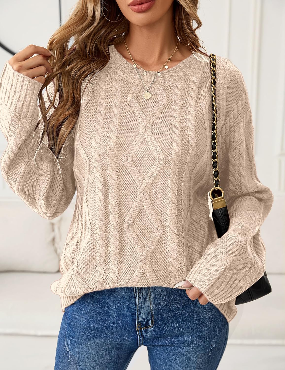 Womens Oversized Cute Chunky Cable Knit Sweater Winter 2025 Trendy Ladies Dressy Casual Long Sleeve Pullover Top - Image 2