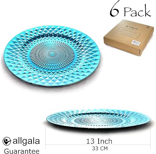 Miniatura 2 de allgala Placas de carga, 13 pulgadas, paquete de 6 unidades de plástico resistente con patrón de diamante brillante para boda, color azul claro,