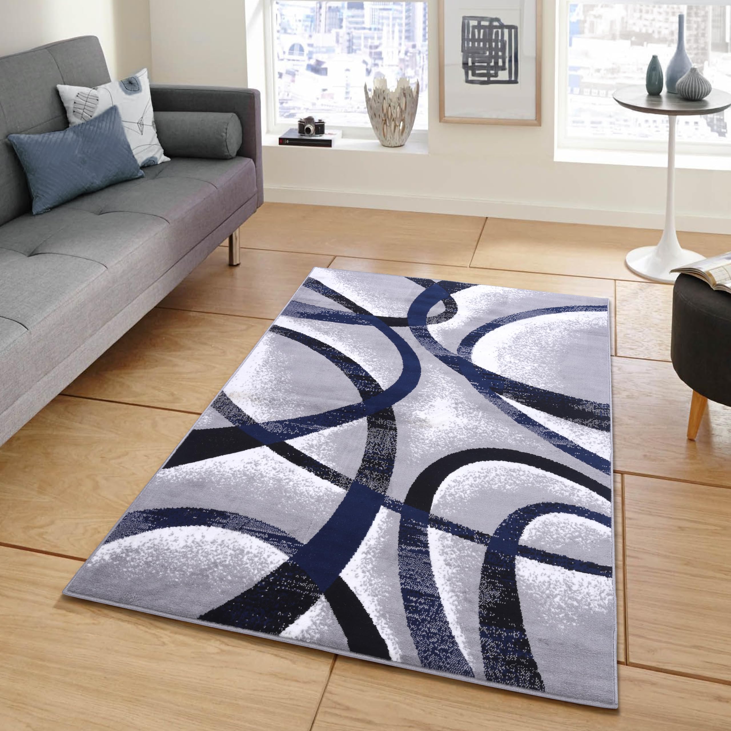 KOOL HOME Modern Area Rug Grey Premier Collection Indoor Contemporary Style Rectangular Area Rug Cozy & Comfortable Modern Colors Rugs for Bedroom,