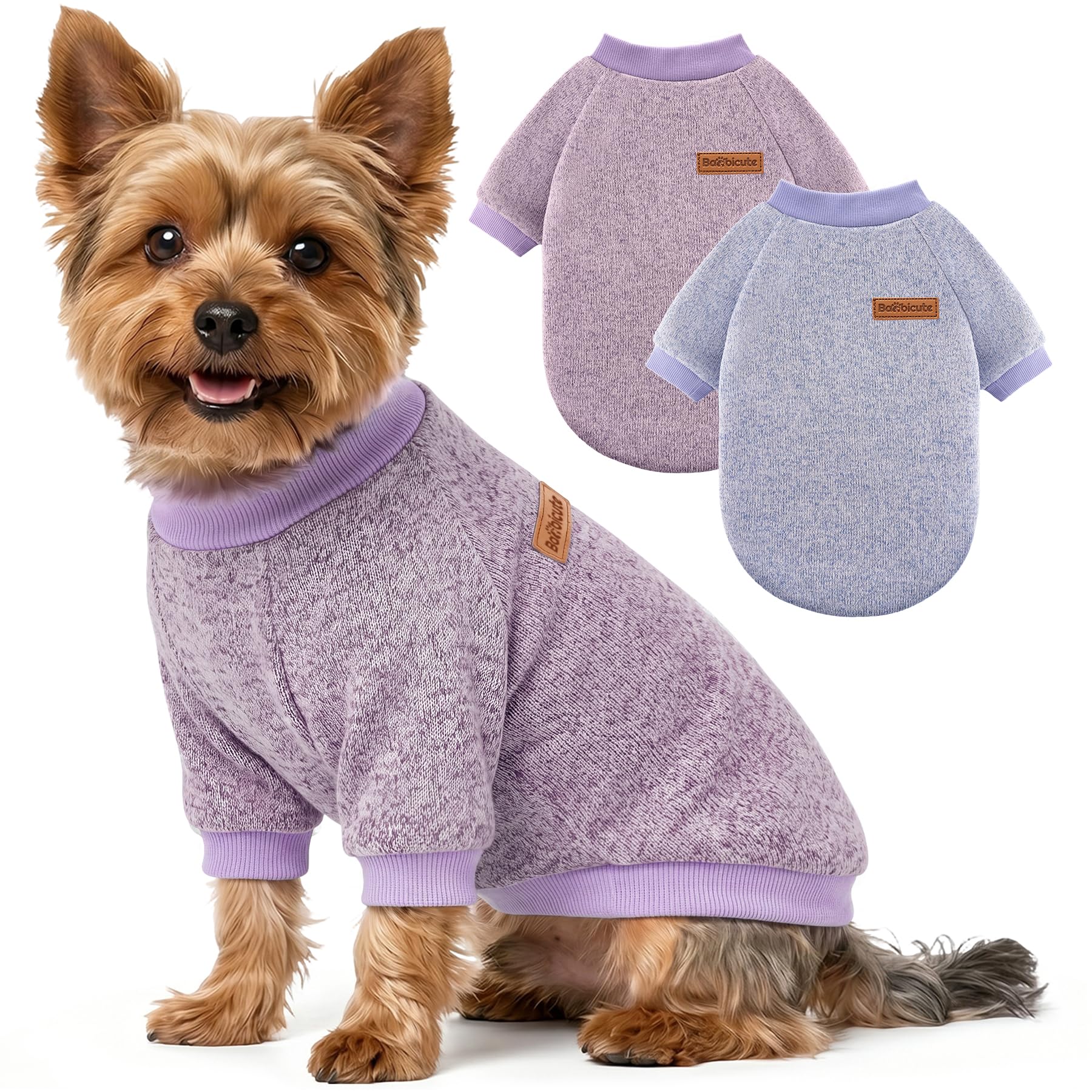 2 Pack Dog Sweaters for Small Dogs Girl Boy Winter Fleece Clothes Warm Soft Dog Sweatshirt Outfit for Dogs Cats Pet Apparel (Blue Purple+ Sweet Purple, S (Back: 11.8",Chest: 15.7", 5.5-10Ibs))
