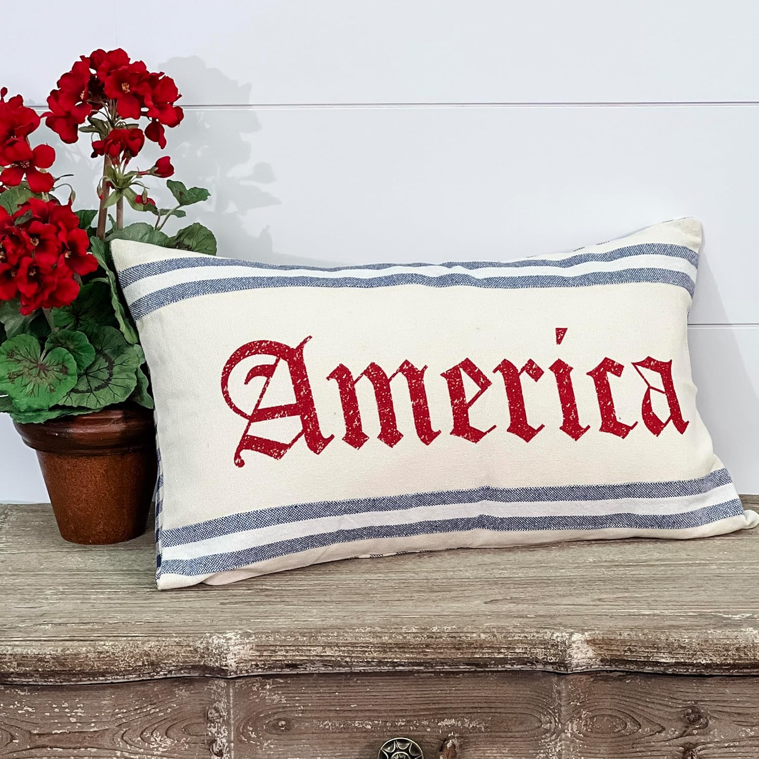 Piper Classics America Throw Pillow Cover, Grain Sack Stripe, 12" x 20