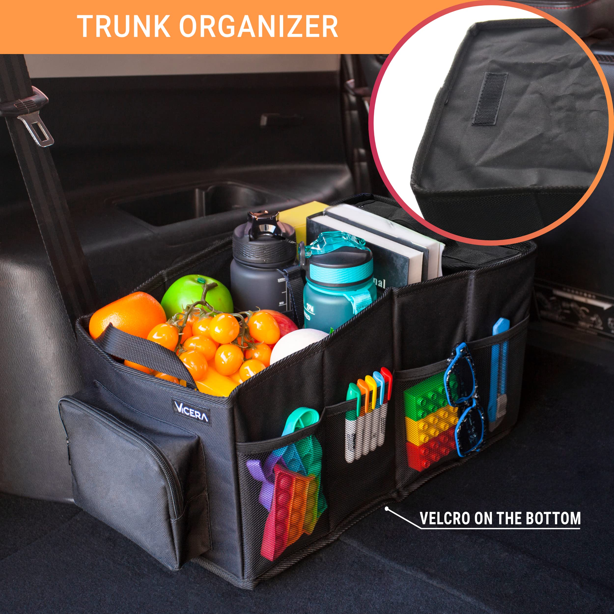 Vicera Kids Car Organizer For Passenger Seat, Back Seat & Trunk, Foldable Car Seat Organizer With Removable Cooler Bag And Belt Attachment, Many