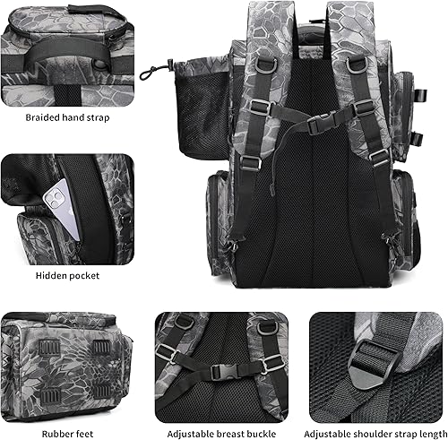 Miniatura 6 de Rabjen Mochila de aparejos de pesca con soportes para caña, soporte para botellas, bolsa de almacenamiento, tienda de equipo de pesca