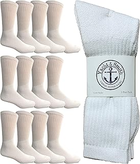 Yacht & Smith 12 Pairs of Mens Cotton Crew Socks, Solid, Athletic Sports Socks, Valuepack (White)