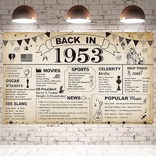 70th Birthday Party Decorations, Vintage Back in 1953 Banner 70 Year Old Birthday Party Poster Supplies Vintage 1953 Backdrop Photography Background for Men & Women 70th Class Reunion Decor