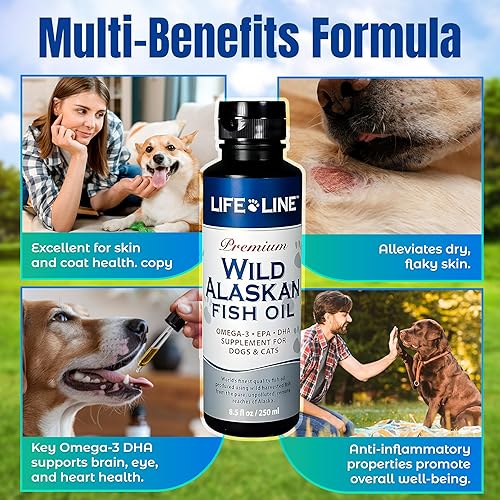 Miniatura 3 de Life Line Pet Nutrition Suplemento omega-3 de aceite de pescado salvaje de Alaska para piel y pelaje, apoya la salud cerebral, ocular y cardíaca en
