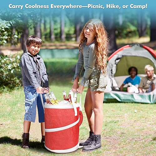 Miniatura 5 de Tirrinia Hielera grande emergente, hielera plegable aislada con mesa plana para bebidas, enfriador redondo ligero y portátil para viajes, pesca,
