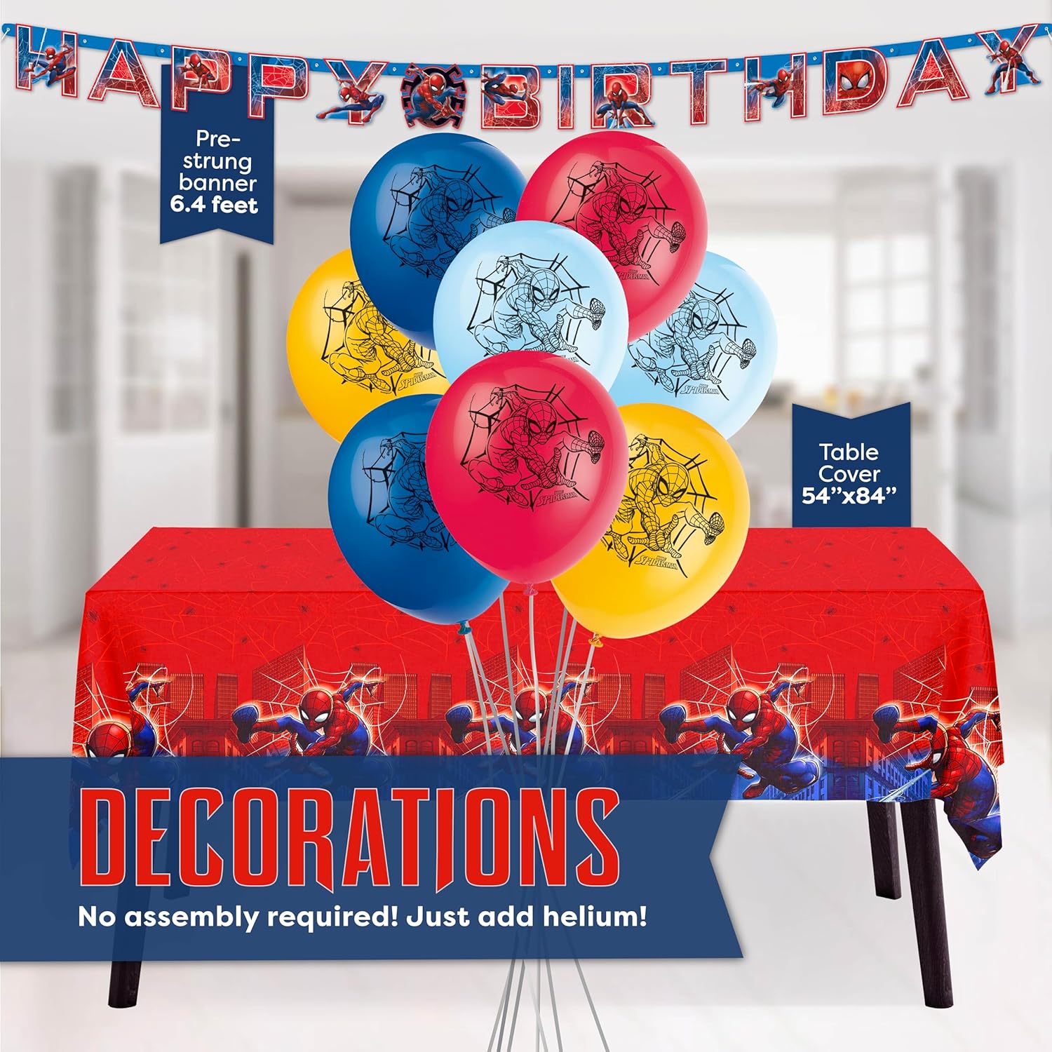 Spiderman Birthday Decorations | Spiderman Party Decorations | Serves 16 Guests | Balloons, Banner, Table Cover, Plates, Cups, Napkins, Masks, Button | Officially Licensed - Image 4