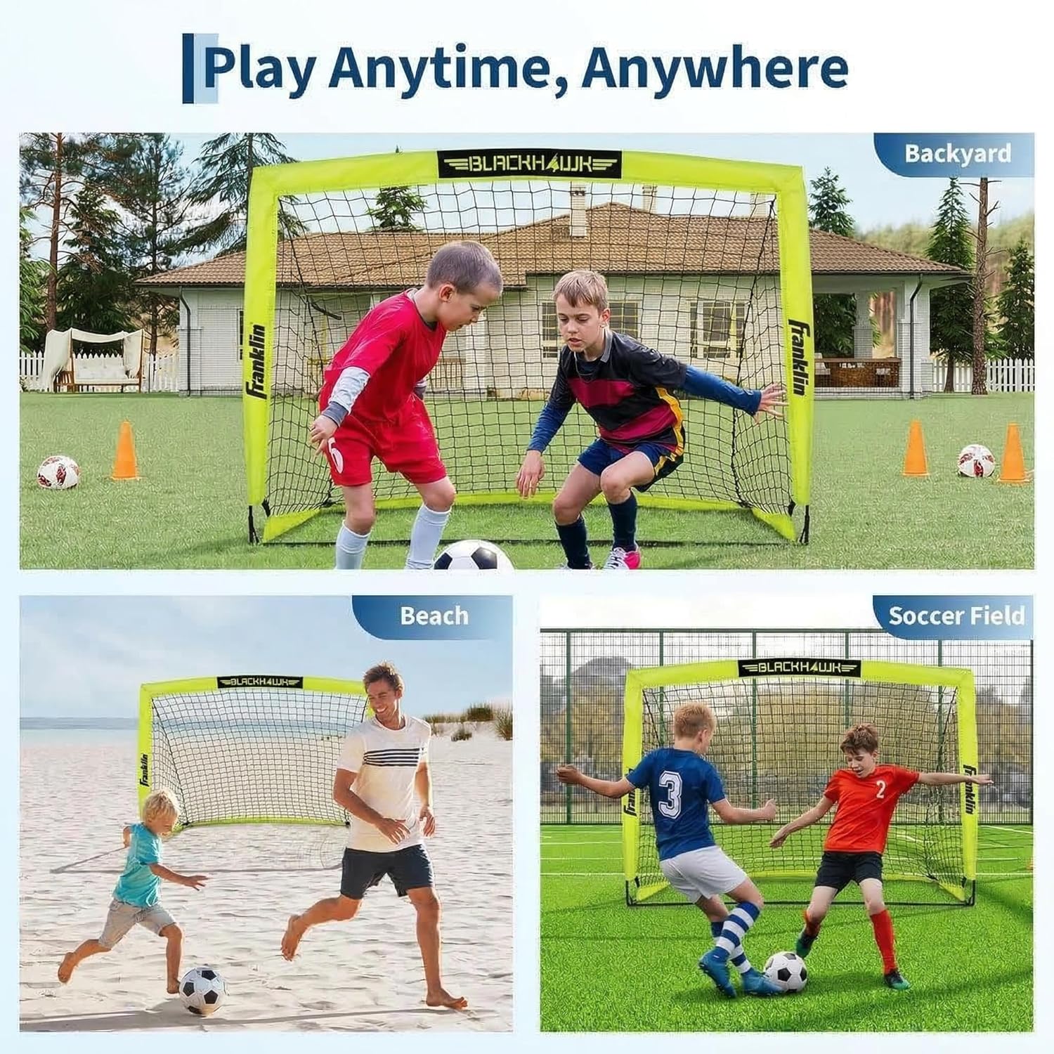 6x4 ft Soccer Goal 2 Pack, Kids Soccer Goals for Backyard Set, Portable Pop Up Soccer Net with Soccer Ball, Cones, Ground Stakes & Carrying Bag, Complete Training Equipment, for Indoor Outdoor Practic