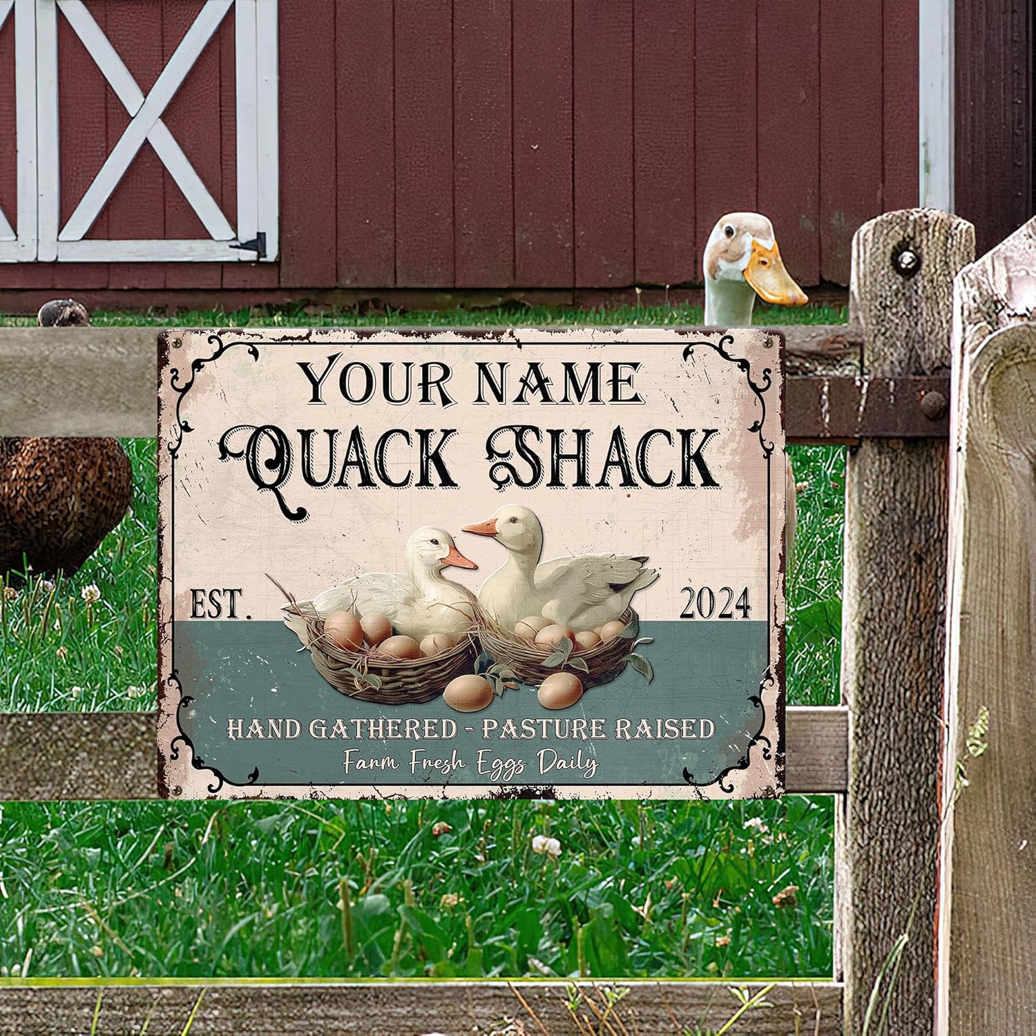 Personalized Duck Quack Shack Metal Sign, Rustic Style, Outdoor Metal Animal Sign for Duck House Decor