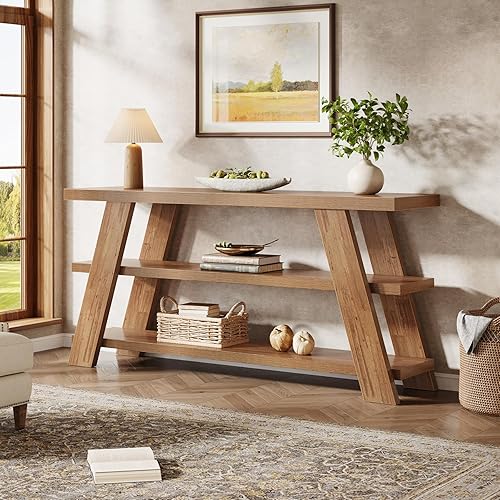 Miniatura 5 de Tribesigns Mesa consola extra larga de 70.9 pulgadas con almacenamiento, mesa de sofá de madera estrecha de 3 niveles detrás del sofá, mesa de