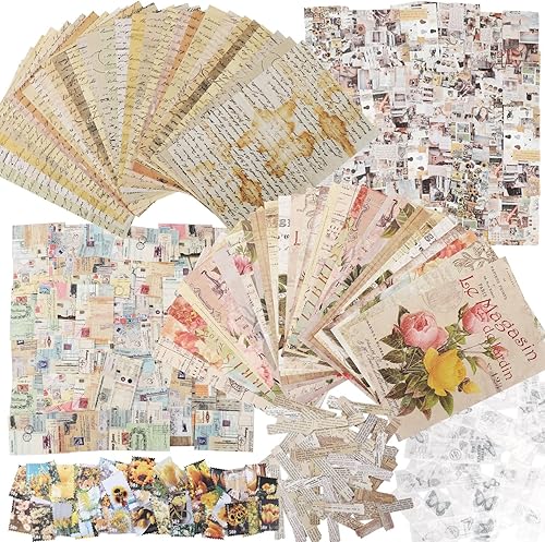 300 piezas de suministros vintage para álbumes de recortes, kit de diario de papel para álbumes de recortes, kit de calcomanías decorativas