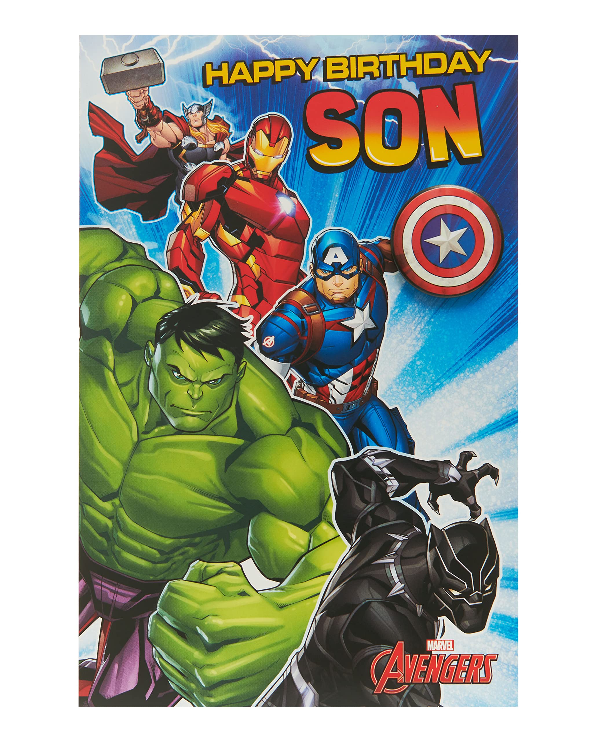 UK Greetings Avengers Birthday Card for Son - Marvel Birthday Card - Birthday Card for Him - Kids Birthday Card, Multi (724318-0-1),149x229mm