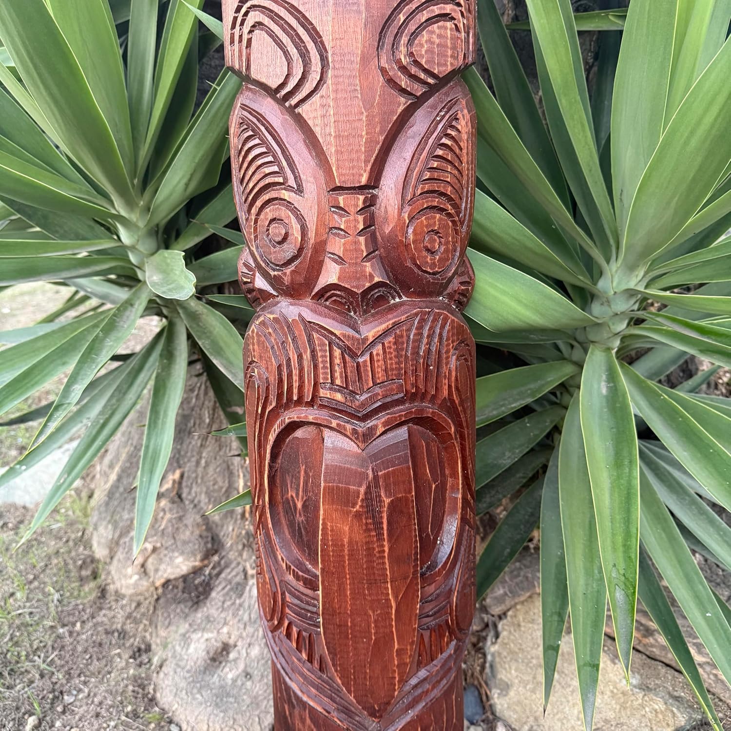 Maori Style Wooden Tiki Half Statue, 39x7 inches, Tiki Bar Decor, Indoor Outdoor