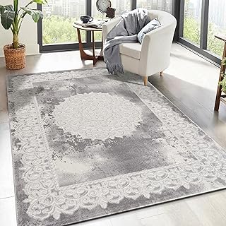 SANAT Teppiche für Wohnzimmer - Teppich Grau, Kurzflor Orientteppich, Öko-Tex 100 Zertifiziert, Größe: 160x220 cm