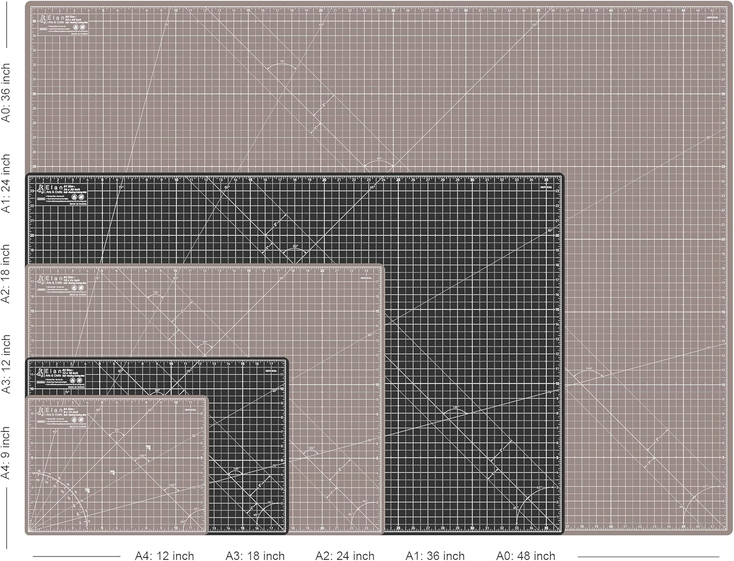 Elan Cutting Mat A1 Black & Taupe, Large Self Healing Cutting Mat 24 x 36 Inch, 5-Ply Craft Board Black, Hobby Board for Crafts 24x36 Inch