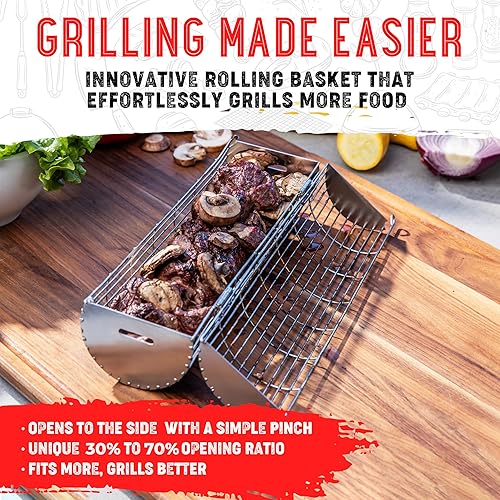 Miniatura 2 de Shizzo Cesta enrollable para parrilla, cesta grande de acero inoxidable para parrilla, estante de red portátil para acampar al aire libre para