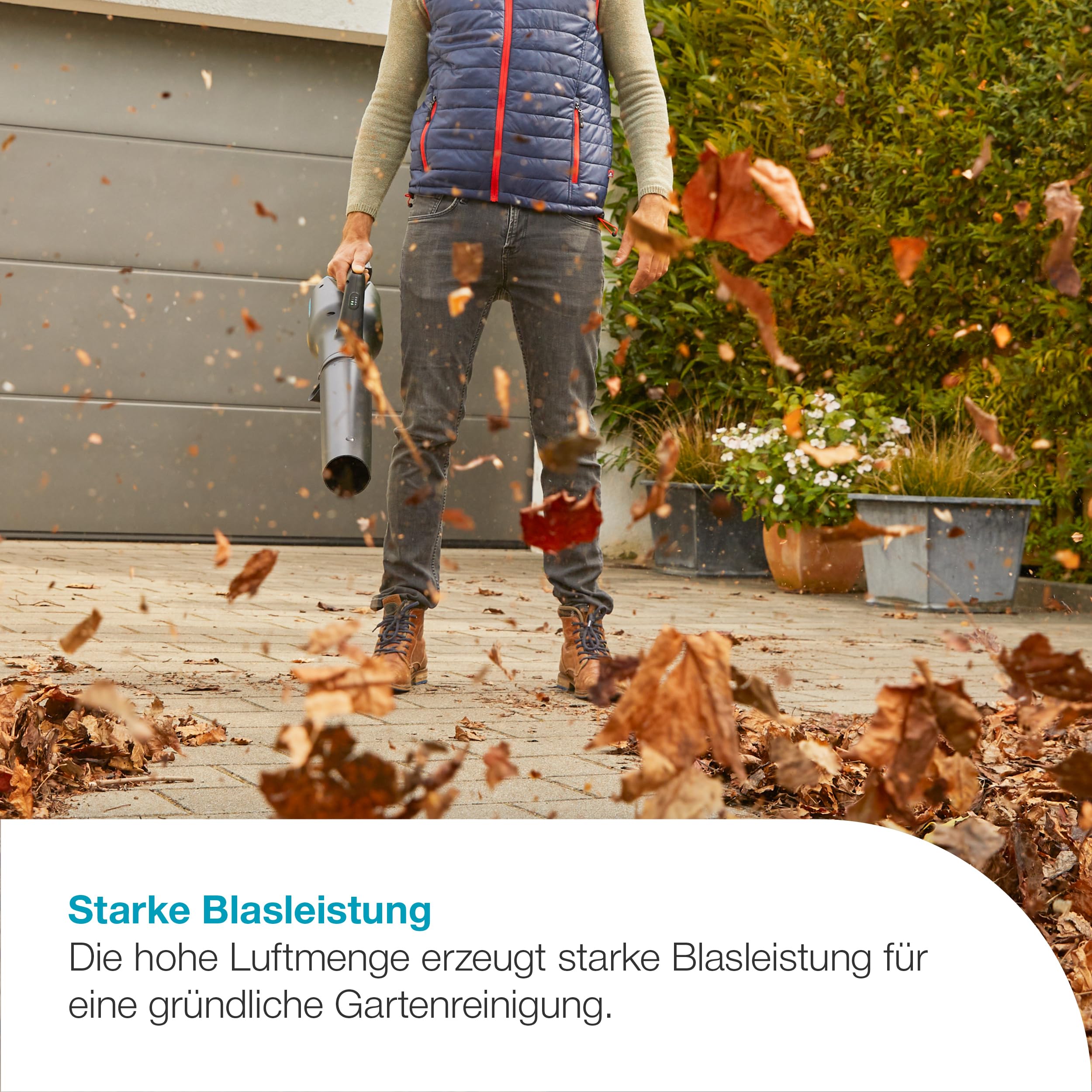 Gardena Akku-Laubbläser PowerJet 18V P4A Ready-to-Use Set: Laubreinigung, Verstellbare Geschwindigkeit, Hohe Luftmenge, Leichtgewicht, Kabellos (14890-20)