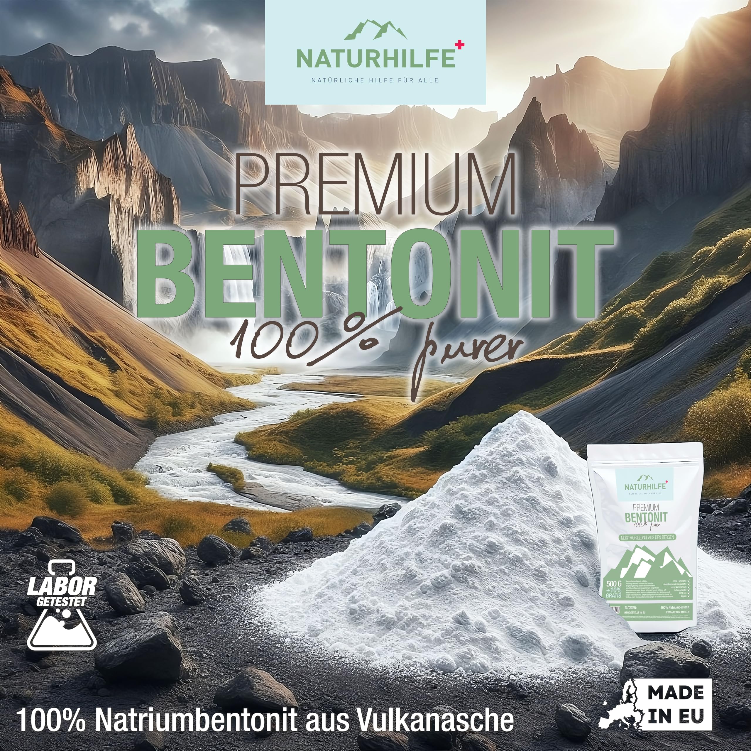 Bentonit w proszku 550 g - Testowana laboratoryjnie glinka mineralna Bentonit sodowy - Minerały wulkaniczne dla zdrowej skóry i detoksu - 100% czystości