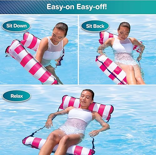 Miniatura 7 de Aqua Original Monterey - Flotador de piscina y hamaca de agua 4 en 1, multiusos, inflable para adultos, material patentado de PVC grueso y Rosa