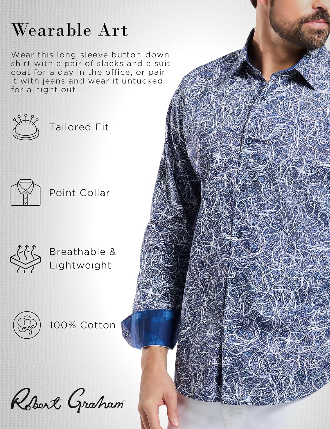 Robert Graham Men’s Stelvio Long-Sleeve Woven Shirt, Premium Button Down Top, Classic-Fit & Richly Detailed - Image 2