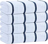 WhiteClassic Oversized 30x60 Inch Cotton Beach Towels 4 Pack Navy Blue Stripes - Ultra Absorbent Quick Dry Lint-Free Pool Towels