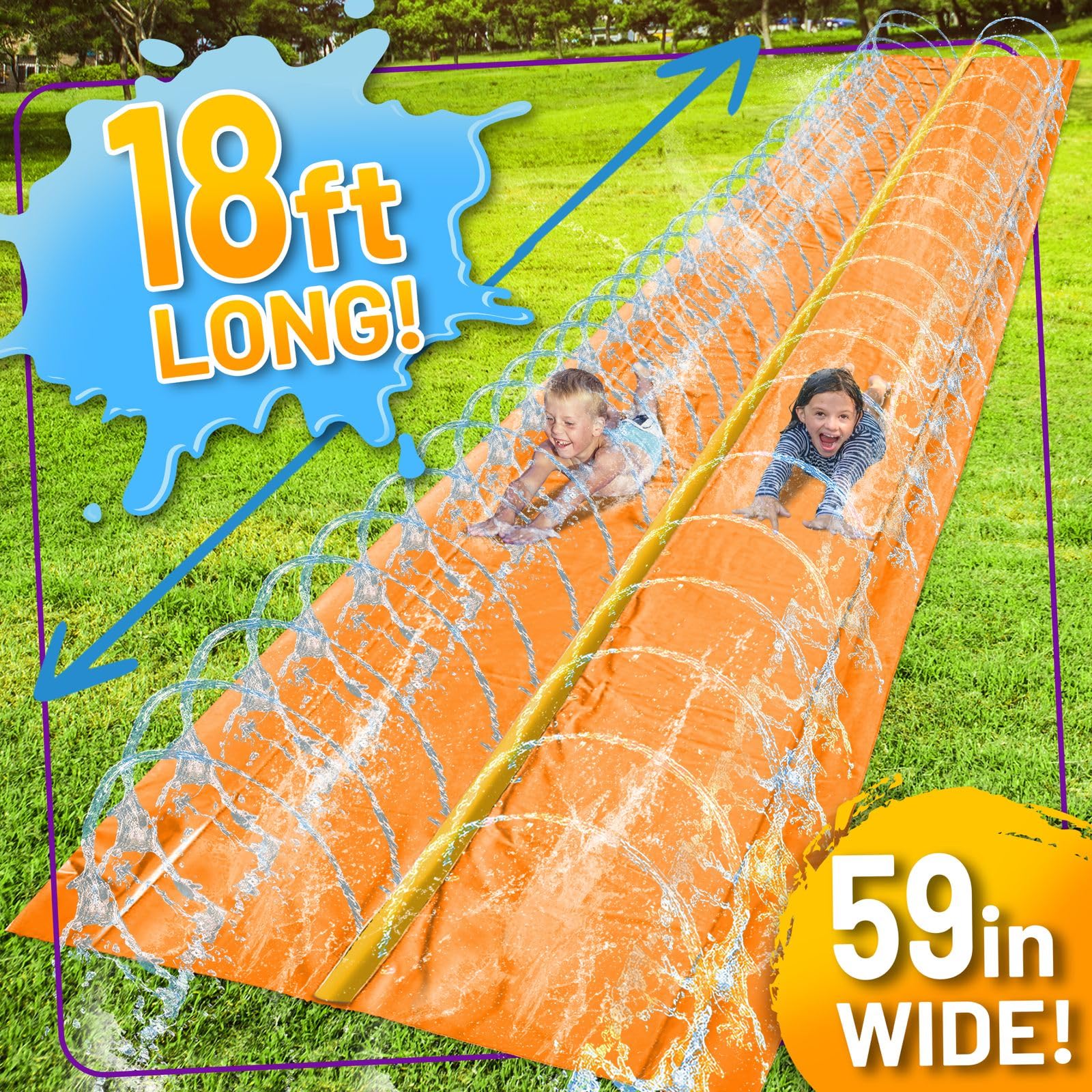 18 x 5 pies – Salpicaduras y tobogán deslizante, toboganes acuáticos para niños – Tobogán acuático para niños al aire libre divertidos juguetes acuáticos de verano, actividades acuáticas para 6