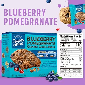 Cooper Street Granola Bakes in Delicious Blueberry Pomegranate Flavor | Healthy Chewy Granola Bars with Chia, Flax, Buckwheat and Oats | Individually Wrapped Healthy Breakfast Bars | 6 oz | 2 Pack