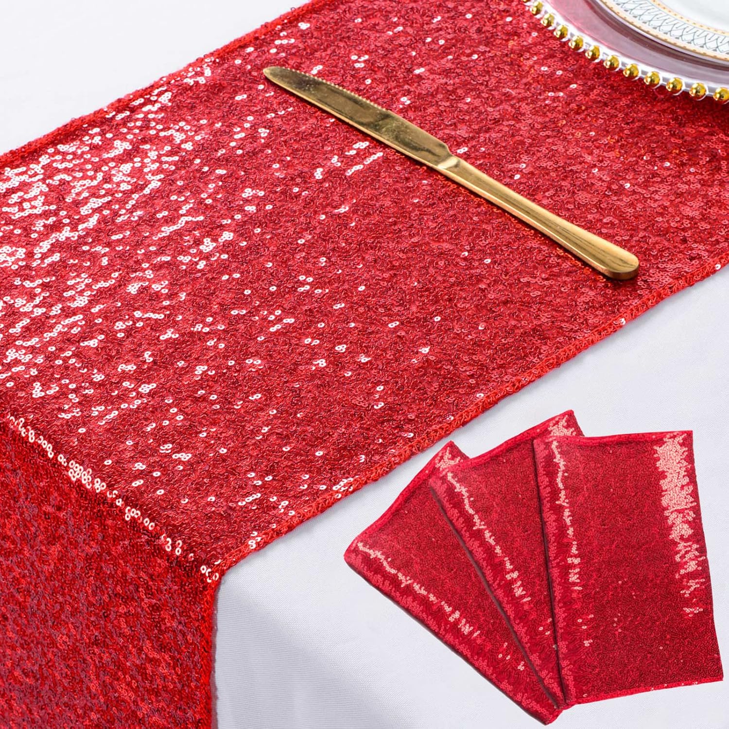 ShiDianYi Sequined Table Decor - Red Sparkle Table Runner, 14''x108'', Pack of 3 (3PC 14"x108" Red)