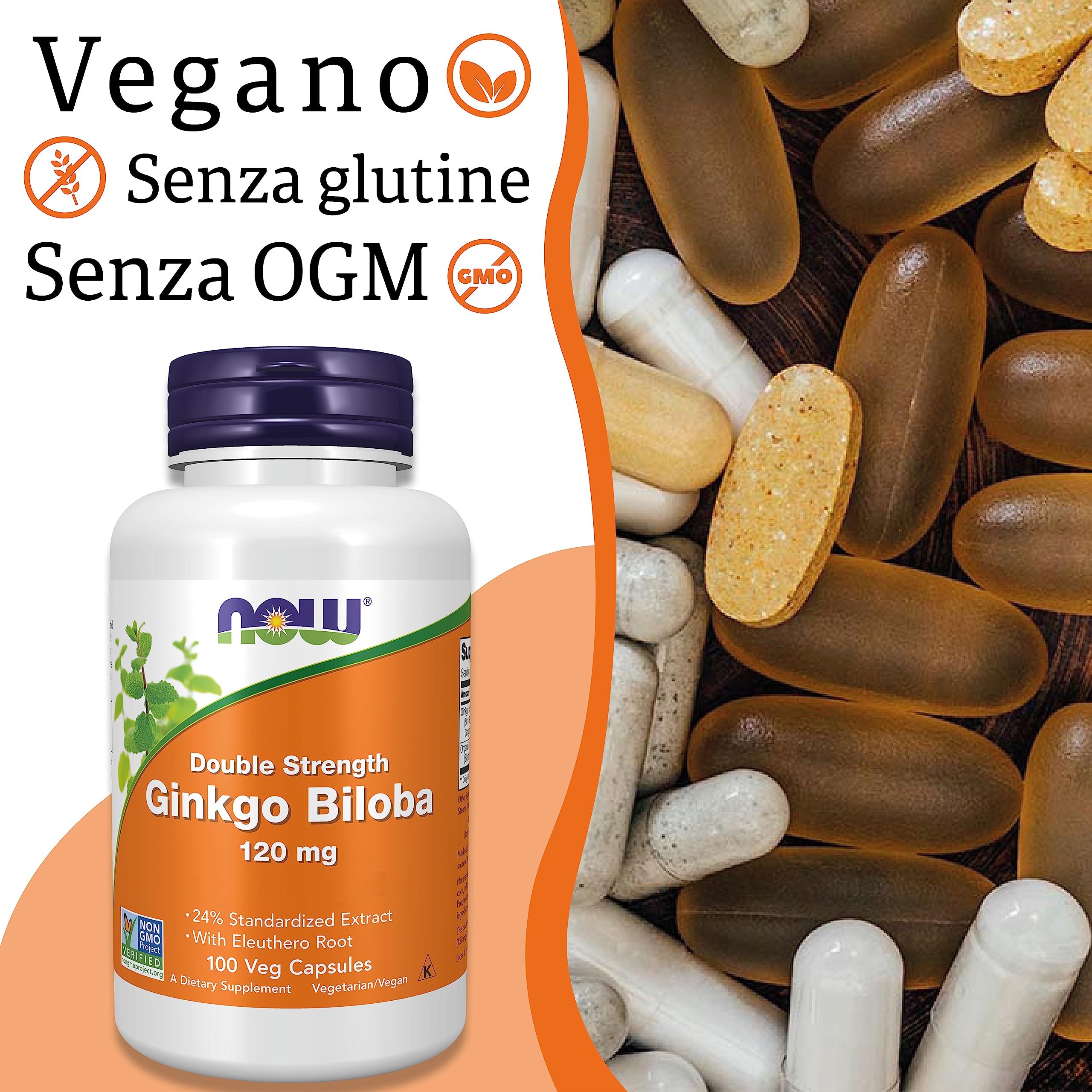 Now Foods, Double Strength Ginkgo Biloba, 120mg, 100 Capsule vegane, Testato in Laboratorio, Senza Soia, Senza Glutine, Vegetariano, Non-GMO