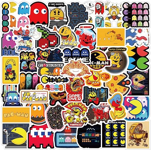 Pacman - 60 calcomanías impermeables de dibujos animados para niños, niñas, adolescentes, adultos, para cumpleaños, fiesta de Halloween, suministros