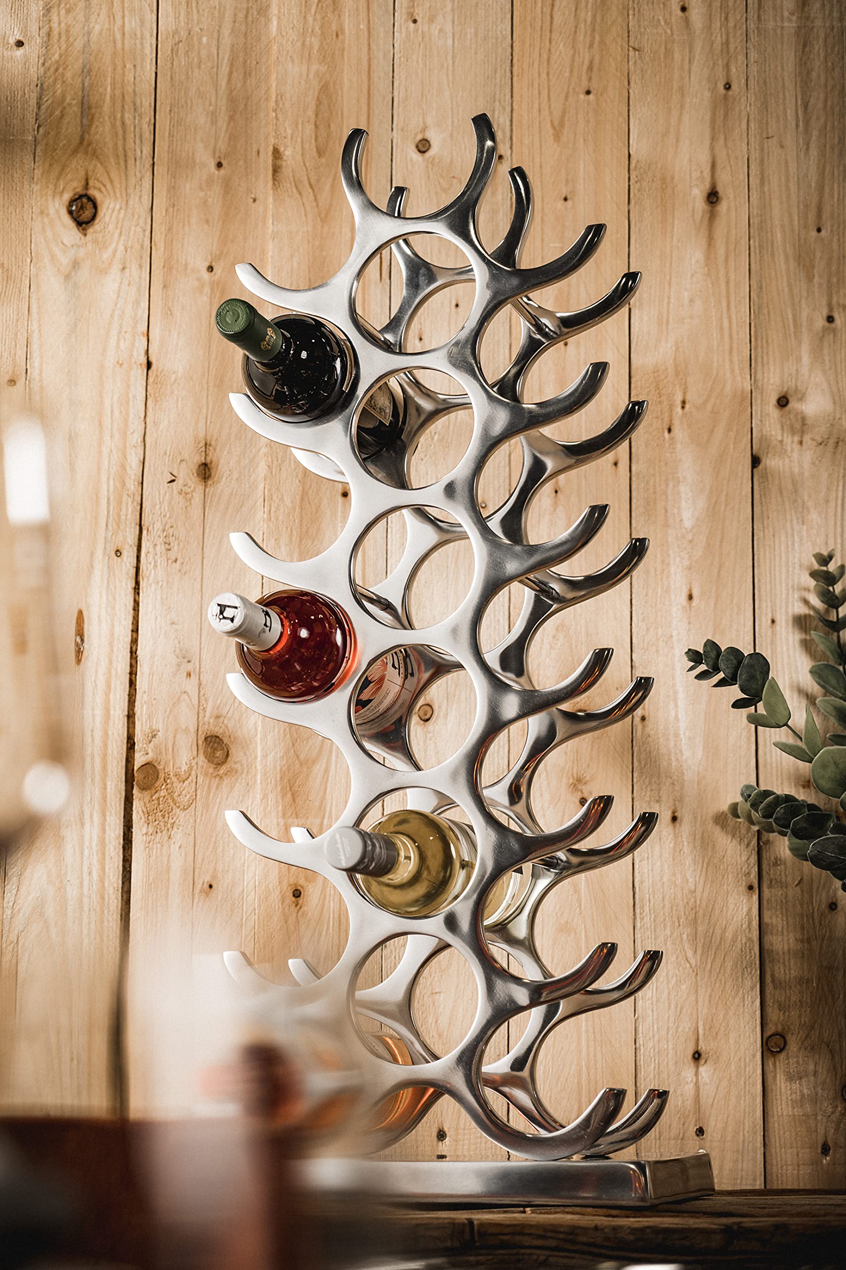 MichaelNoll Weinregal Flaschenregal Flasche Aluminium Silber Luxus - Weinständer, Regal Modern aus Metall - Flaschenhalter/Flaschenständer für Flaschen Sekt, Wein und Champagner - 78 cm XL