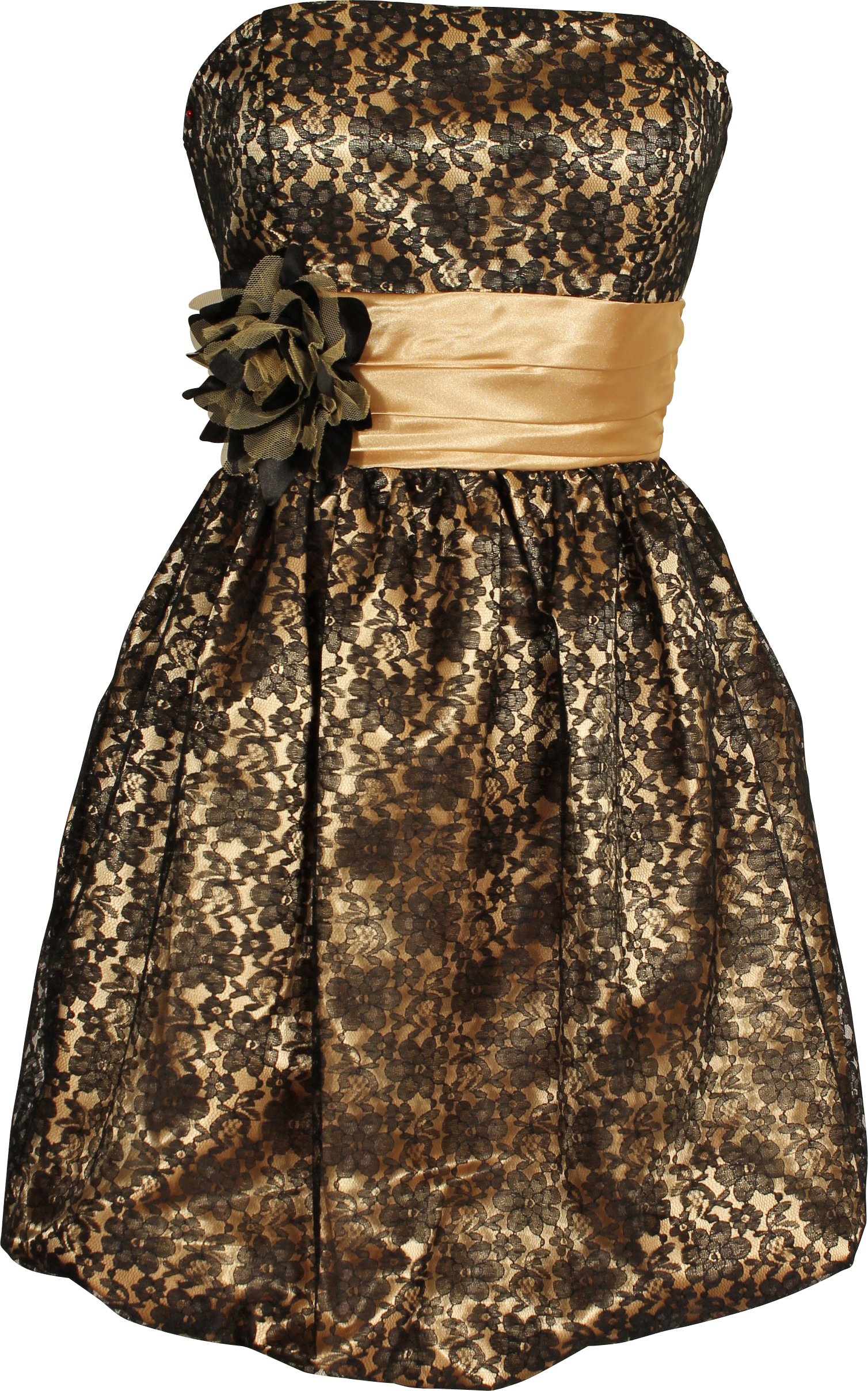 PacificPlex Strapless Lace Satin Bubble Prom Homecoming Party Dress