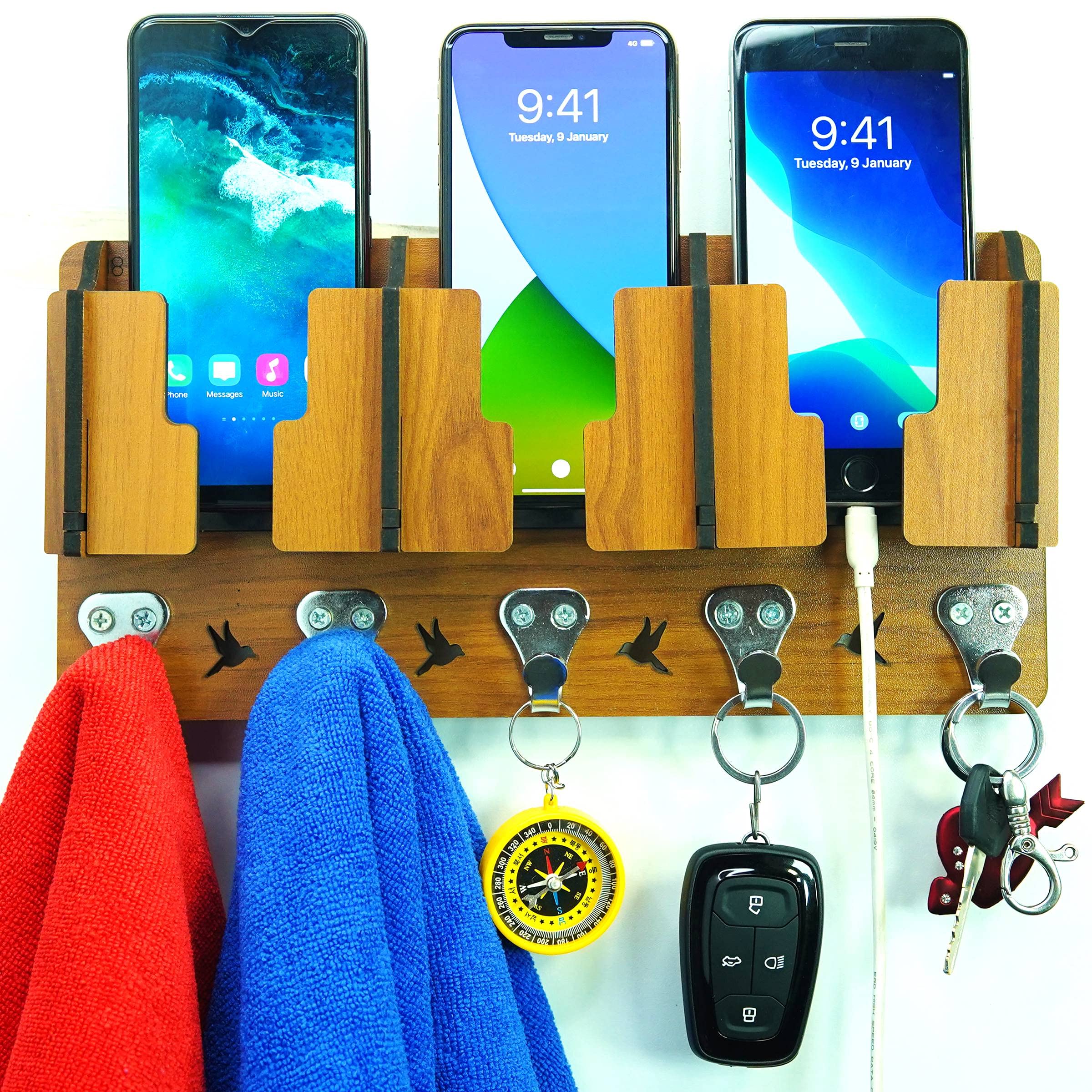 US DZIRE - THE BRAND OF LIFESTYLE ® Wall Mount Home Side Stylish Wooden Key Holder | with Mobile Charging Stand | Key Hanger for Living Room, Kitchen Key Organizer, Pack of 1,Beige (B0957JQ4GY) Amazon Price History, Amazon Price Tracker