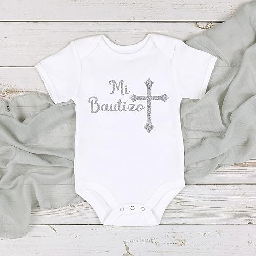 Miniatura 2 de Mi Bautizo Silver Glitter en Español Body de bautizo Regalo de bautismo Mono de bautismo para bebé