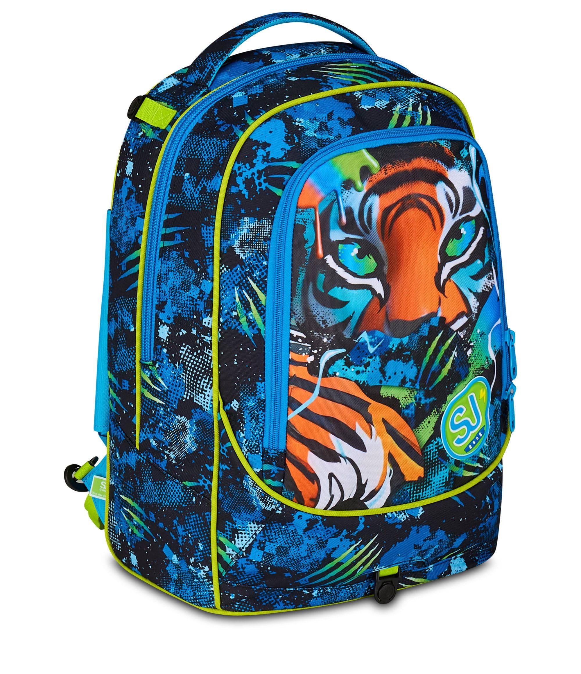 SJ GANG STYLE JAM GANG Trolley Scuola Jack 3 Ruote Air Tiger, Blu, 3 in 1, Zaino Triplo Uso con Carrello Sganciabile, 33 L, Zaino Scuola Elementare, Zaino Bambino