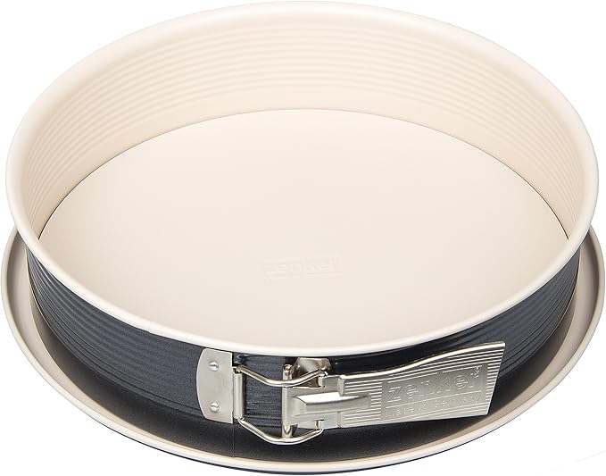 Zenker Springform Ø 26 cm CREME NOIR, Backform mit Flachboden und Auslaufschutz, runde Kuchenform mit keramisch verstärkter Antihaftbeschichtung (Farbe: Crème/Anthrazit), Menge: 1 Stück
