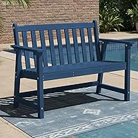 Ciokea 48" HDPE Outdoor Bench for 2 - Weatherproof 550 lbs Patio Porch Garden Seat, Navy Blue