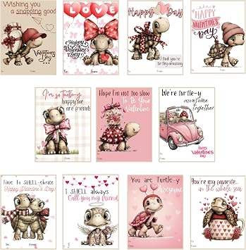 Silly Goose Gifts Whimsical Turtle Valentine Day Classroom Sharing Cards Set of 22 Valentines Party Exchange - Time to Shell-ebrate