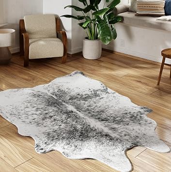 NativeSkins Faux Cowhide Rug Gray Medium | 4.3ft x 5.7ft | Cow Print | Western Bedroom Decor | Hand-Cut, Faux Suede No-Slip Backing | Western Rug | Animal Print | Cow Hide